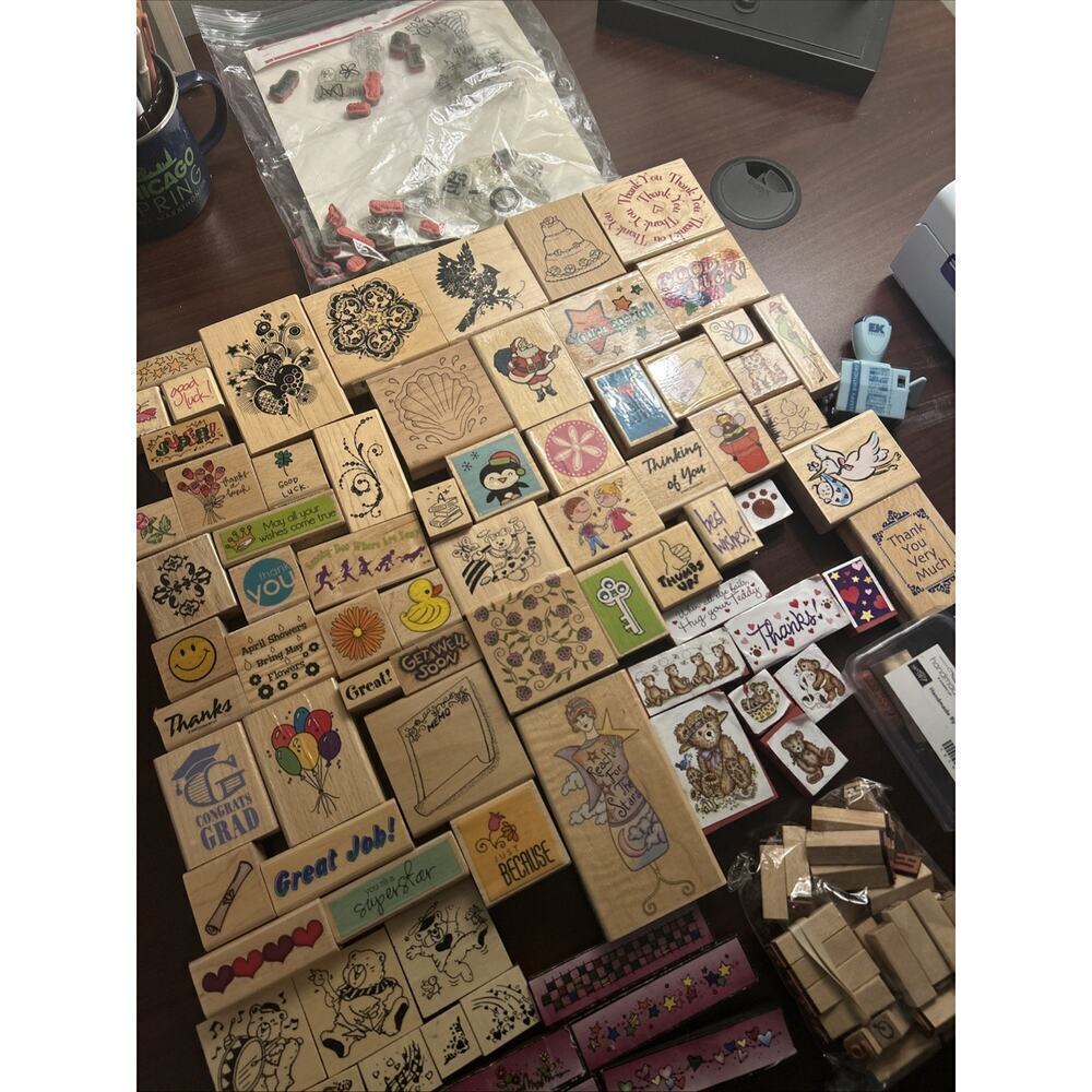 125 Rubber Stamp Lot Christmas Baby Animal Beat Flower Words Phrase Vtg Scooby